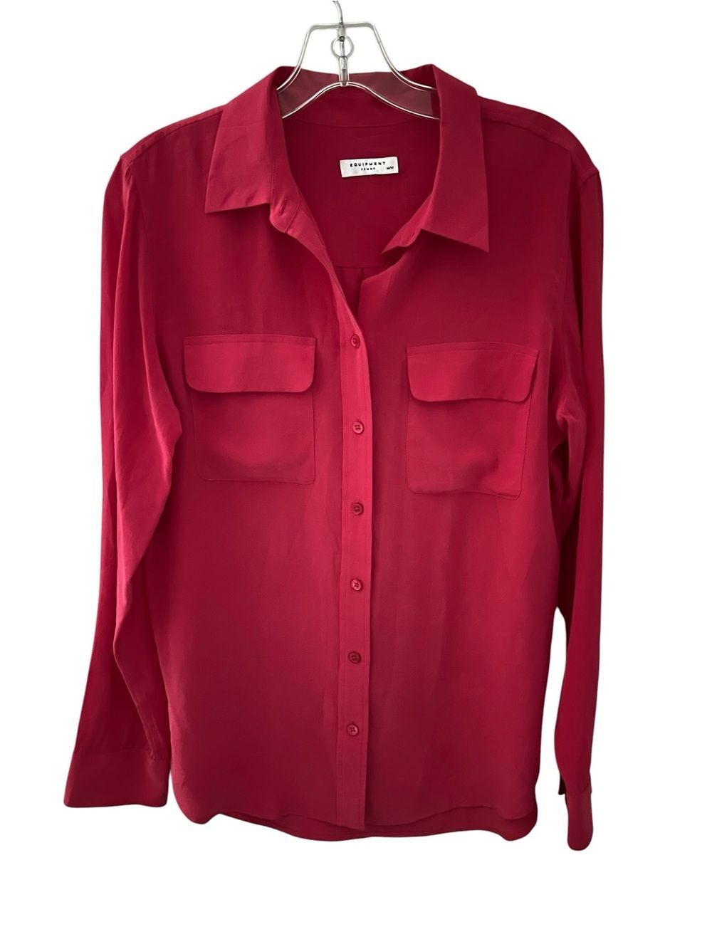Equipment Femme Silk Button Up Blouse Pink Fuchsia Long Sleeve Shirt Medium